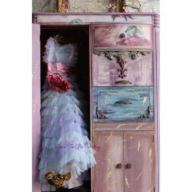 Beautiful Hand Painted Floral Armoire Wardrobe - Vintage Wardrobe Cabinet - Floral Hand Painted Armoire - Painted Furniture - Floral Dresser 