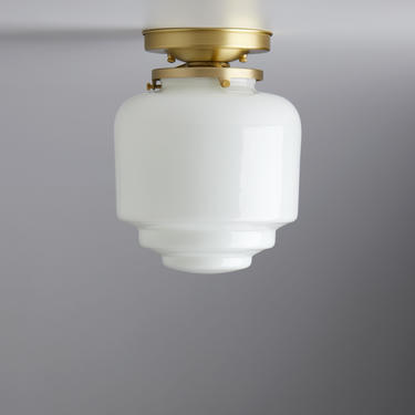 Flush Mount Art Deco Mid Century Modern Handblown Opal Glass Light Fixture 