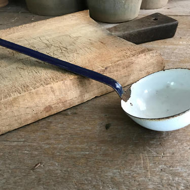 French Enamel Spoon, Rustic Soup, Stew, Ladle, Rustic French Farmhouse 