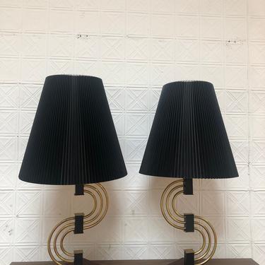 Pair of S Shaped Mid Century Brass Table Lamps