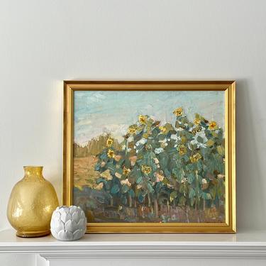 Vintage Impressionist Landscape Oil Painting Original Signed Sunflower Field 