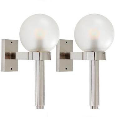 Pair of Polished Nickel Wall Lights