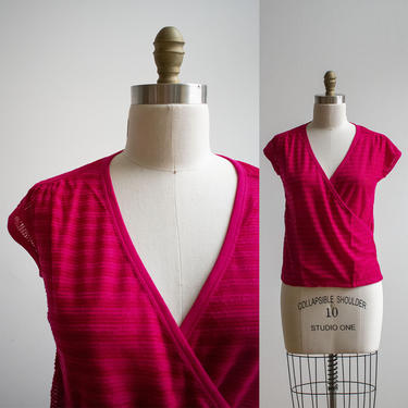 Vintage 1970s Bright Pink Top / Vintage Wrap Shirt / Vintage 1970s Top / Bright Pink Top / Helen Sue Shirt Small Medium 