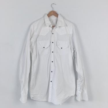 1980s White Patterned Yoke Western Pearl Snap Shirt - Size L