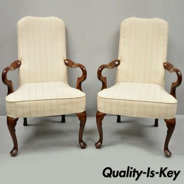 2 Vintage Queen Anne Gooseneck Cherry Wood Office Lounge Arm Chairs by Fairfield