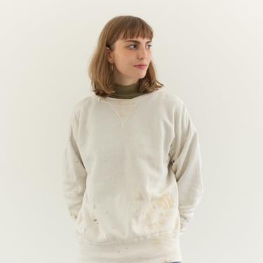 Vintage 50s Cream V Stitch Painter Sweatshirt | 100% Cotton Crew Neck  | made in USA | M L | 