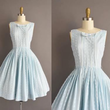 vintage 1950s dress | Youth Fair Junior Mint Blue Cotton Full Skirt Dress | XS | 50s vintage dress 
