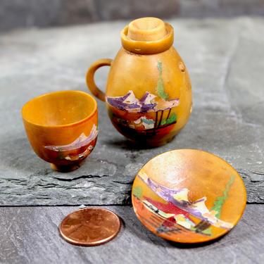 Miniature Tea Set - Vintage Hand Painted Pot, Cup and Saucer - Japanese Miniature Tea Set - Dollhouse Tea Set | FREE SHIPPING 