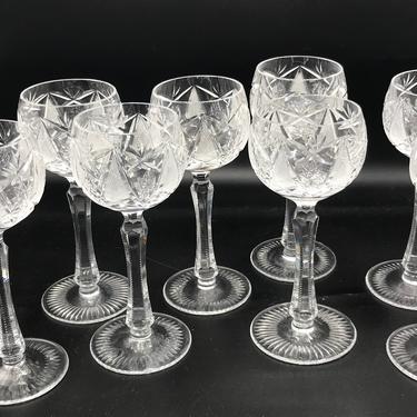 Vintage set of (8)  Sherry Cordial Glass Goblets Czech Bohemian -Hand  Cut to Clear 4 ounce Balloon shaped 