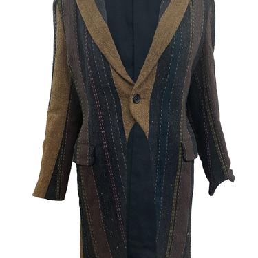 Yohji Yamamoto Contemporary Brown Striped Wool Morning Coat