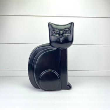 Vintage Mid Century Modern Decorative Art Pottery Black Cat Kitty Figure 12&quot; 