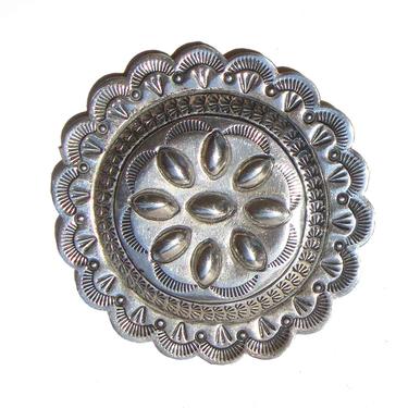 Vintage Sterling Silver Concha Brooch Southwestern Indian Pin 