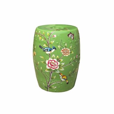 Handmade Apple Green Porcelain Birds Flower Round Stool Ottoman cs6917E 