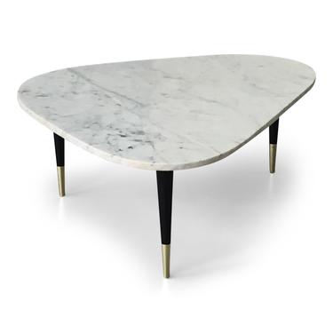 Italian Marble Top Coffee Table With Brass Caps After Gio Ponti, Mid Century
