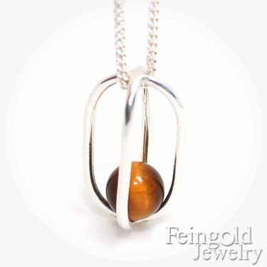 Tigers eye - November birthstone - Sterling Silver Necklace with Floating Tiger Eye - Sterling Silver Chain - Free US Shipping 