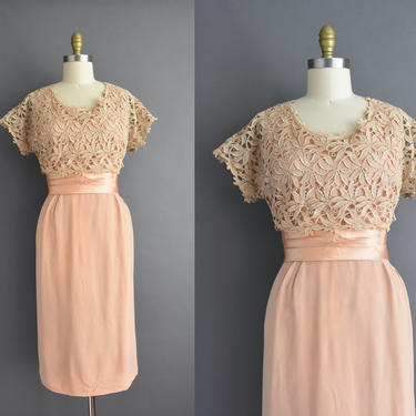 vintage 1950s | Gorgeous Floral Rayon Short Sleeve Bridesmaid Cocktail Party Wiggle Dress | XXL | 50s dress 