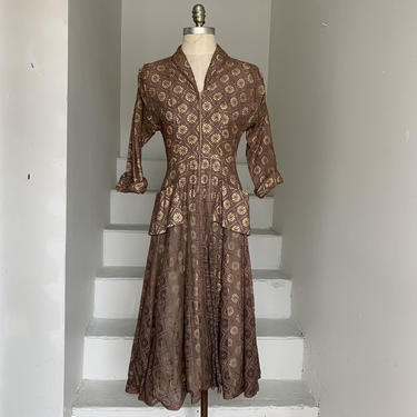 Late 1940s Claudia Young Spider Web Lace Zip Front Dress 32 Bust XS Vintage 