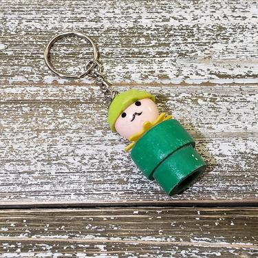 Vintage Fisher Price Little People Keychain, Castle Woodsman Man with Thick Moustache Keyring Charm, Plastic Body &amp; Head, Retro Toys 