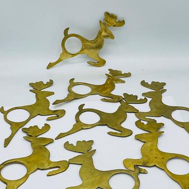 Vintage Set of  (8) Brass Reindeer Napkin Rings- Nice Condition- India 