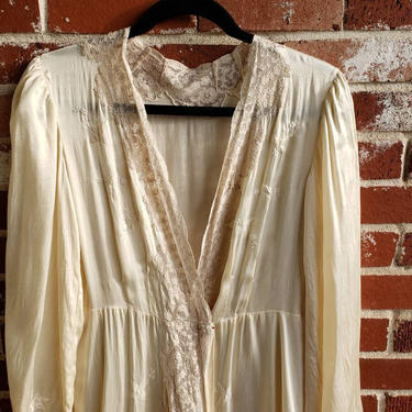 Vintage 30s Old Hollywood Stumming Ivory Satin &amp; lace Bridal Wedding Dressing Gown/Dress  S/M 