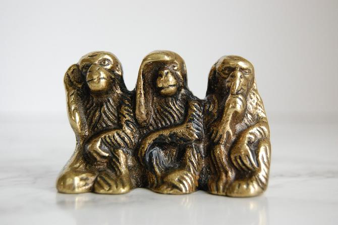 Solid Brass 3 Thoughtful Monkeys Figurine