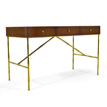 Desk With Brass Bamboo Form Legs Attributed to Kipp Stewart