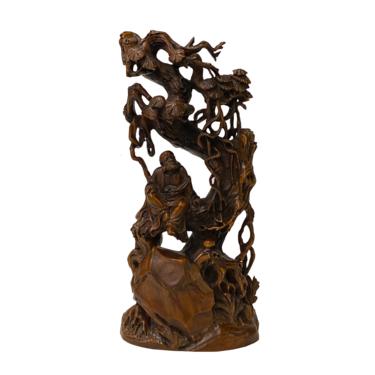 Chinese Oriental Wood Old Man On Tree Carving Display Figure Art ws1756E 