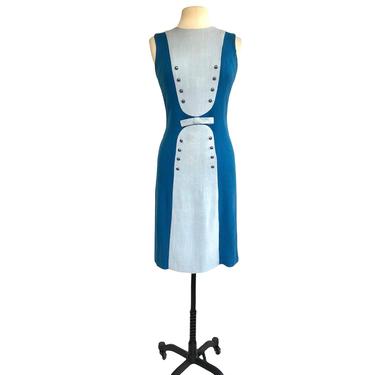 Vintage 60s two tone blue “tuxedo” dress| iris & sky blue sheath 