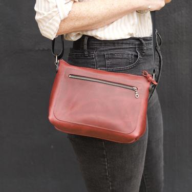 Leather Crossbody Day Bag, Dark Red