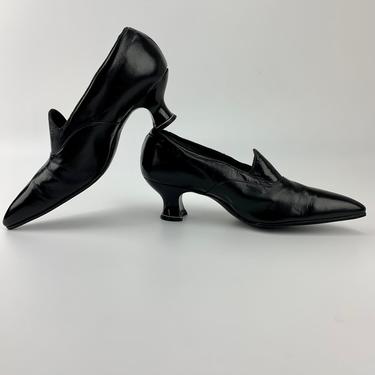 1920's Spool Heel Shoes in Black - Fine Quality Leather - Super Pointy Toe - Women's Size 6 Narrow 
