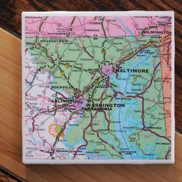1972 Washington DC Baltimore Maryland Handmade Repurposed Vintage Map Coaster - Ceramic Tile - Repurposed 1970s Rand McNally Atlas 