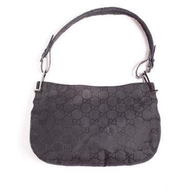 GUCCI Y2K Canvas Monogram Hobo Shoulder Bag GG with Patent Leather Accents Black Silver Logo Tom Ford Top Handle 