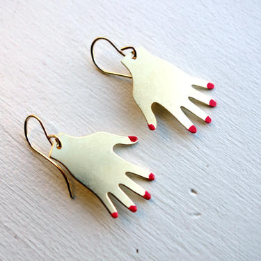 Gold Plated Hand Dangles with Red Painted Nails 