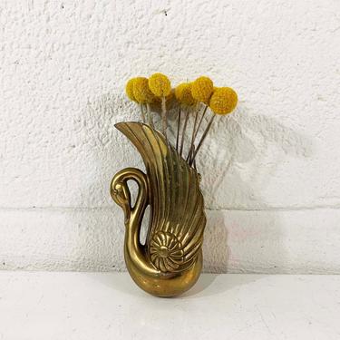 Vintage Brass Swan Figurine Mid-Century Hollywood Regency Decor Planter Dish Retro Wall Pocket Vase Planter Crowning Touch Taiwan 