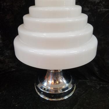 Vintage Semi Flush Light with Milk Glass Cake Shade