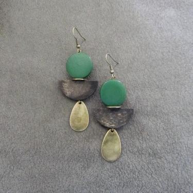 Wooden earrings, Afrocentric earrings, African earrings, bold earrings, statement earrings, geometric earrings, rustic bronze earring green2 