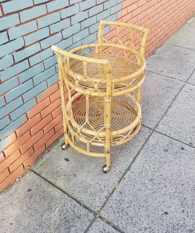 SOLD. Glass top Bamboo Cocktail Trolley, $88.