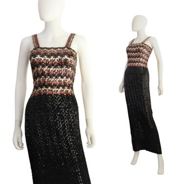 1960s Black Gold &amp; Bronze Sequin Wiggle Dress - 60s Sequin Wiggle Dress - Vintage Sequin Wiggle - 60s Evening Gown | Size XS / Small 