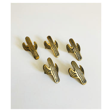 Vintage Brass Cactus Napkin Rings / Set of 5 