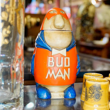 Vintage 1975 Original Anheuser Busch Bud Man Beer Stein CS1 Made by Ceramarte in Brazil, Debut Bud Man, Collectible Figurine Beer Stein 