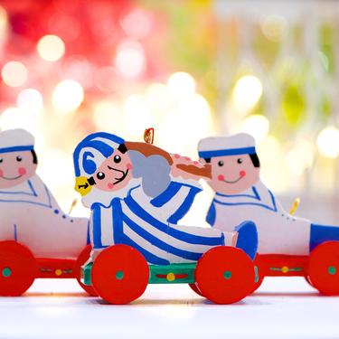 VINTAGE: 1980s - 3pc - Wooden Sailor Ornaments - Holiday, Christmas - Pull Toy Ornament - SKU 30-400-00033709 