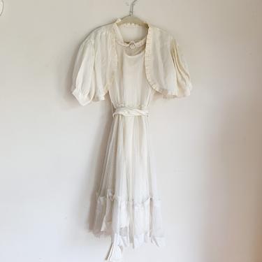 Vintage 1940s ivory sheer little girls dress with a matching bolero / 6x 