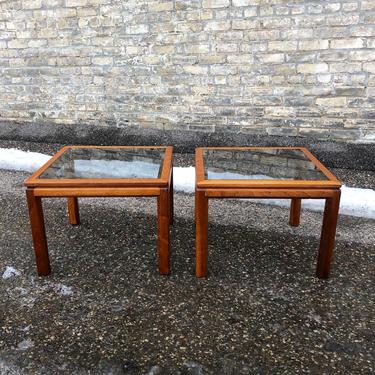 Walnut + Glass Accent Table Pair 