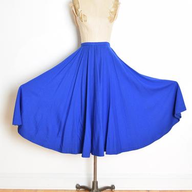 vintage 80s skirt blue wool knit jersey high waisted extra full midi skirt XS S clothing 