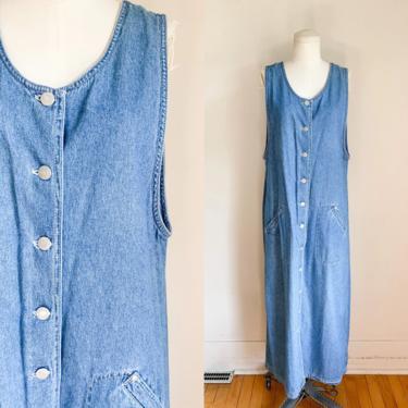 Vintage 1990s Denim Button Front Dress / L 
