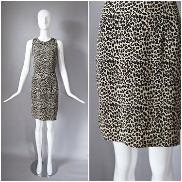 vtg 90s Robbie Bee leopard animal print silk sleeveless pencil dress | old school 1990s knee length lined shift wiggle dress | size 6 dress 