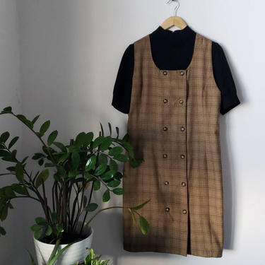 Vintage Double Breasted Plaid Jumper Tank Dress 