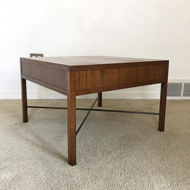 vintage Founders Mozambique walnut x stretcher side end table mid century 