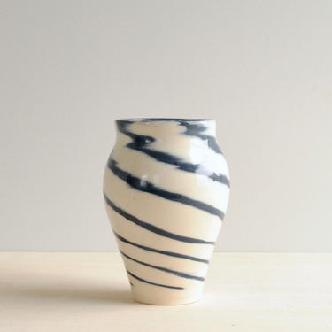 Vintage Blue and White Swirl Pottery Vase, Studio Pottery Vase, Flower Vase 