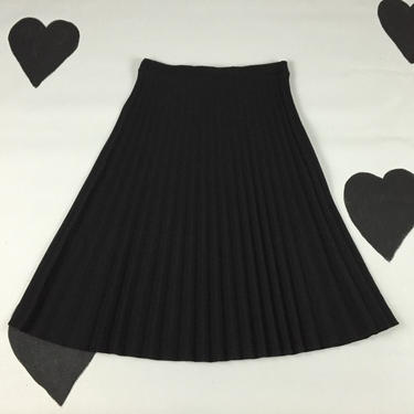 70's classic black pleated skirt 1970's sexy secretary mid length accordion pleat skirt / polyester / office /  below knee length / L XL 12 